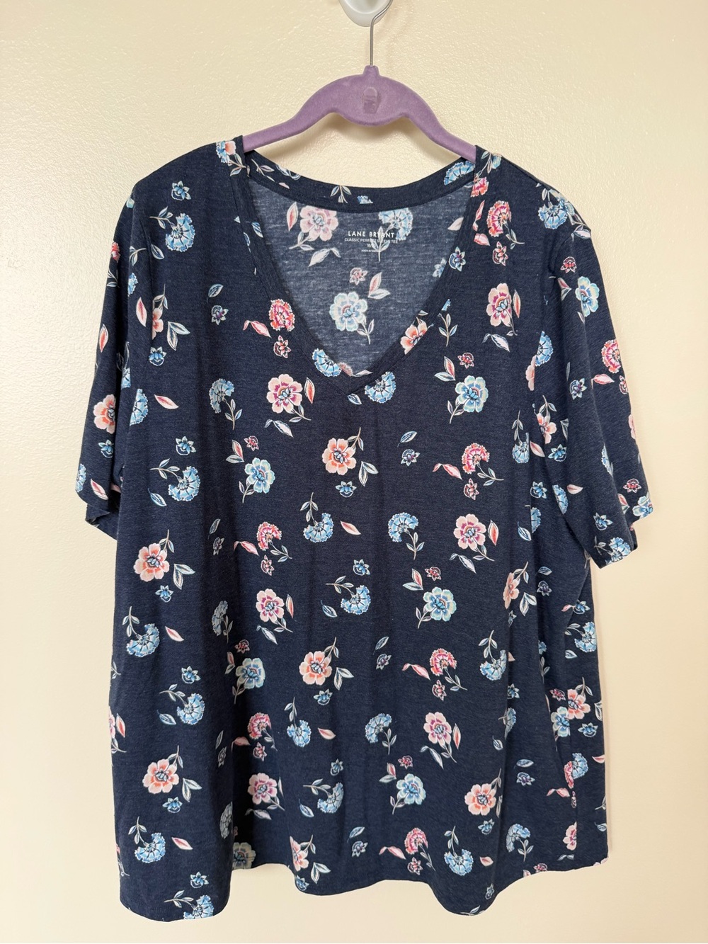 LANE BRYANT Navy Floral Classic Perfect Sleeve Tee